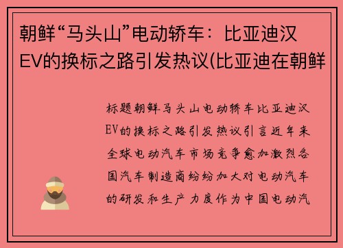 朝鲜“马头山”电动轿车：比亚迪汉EV的换标之路引发热议(比亚迪在朝鲜算豪车吗)