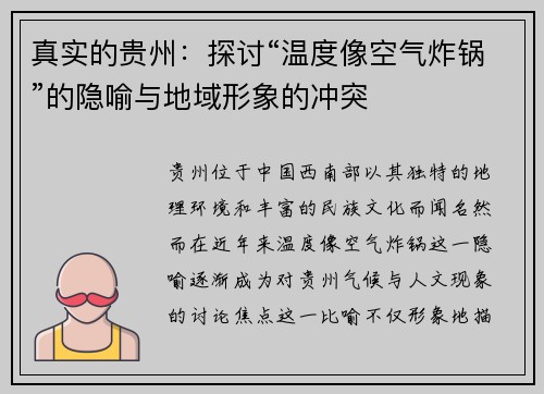 真实的贵州：探讨“温度像空气炸锅”的隐喻与地域形象的冲突