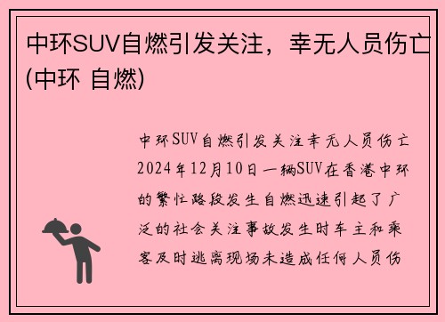 中环SUV自燃引发关注，幸无人员伤亡(中环 自燃)